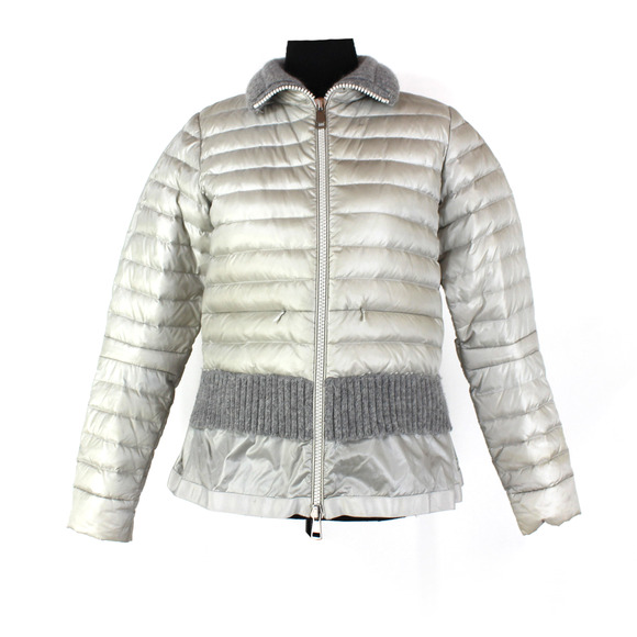 Sosken Bev Lightweight Puffer Jacket Grey Down Filled Peplum Hem High Collar S - Picture 1 of 7